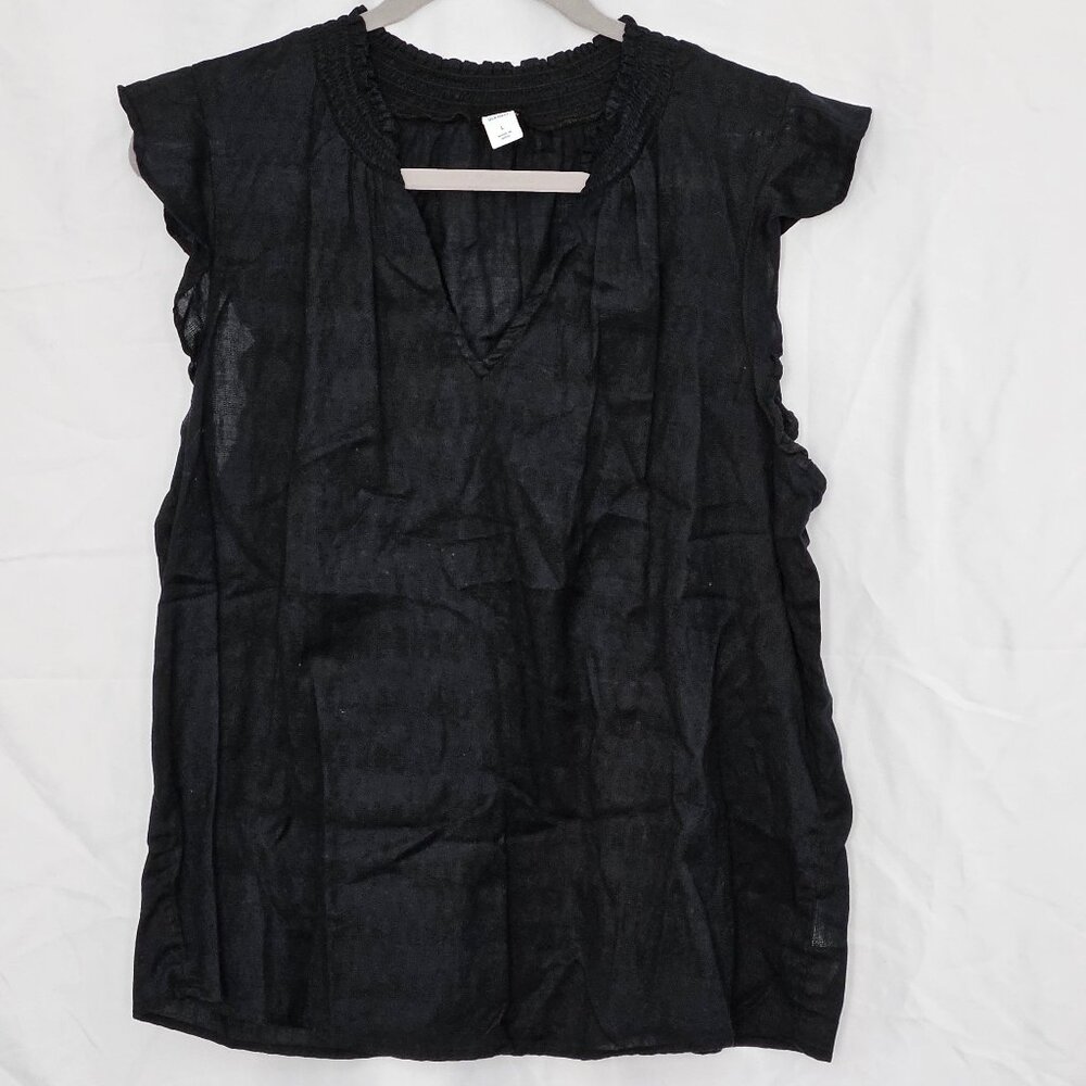 Ruffled-arm, V-neck Blouse